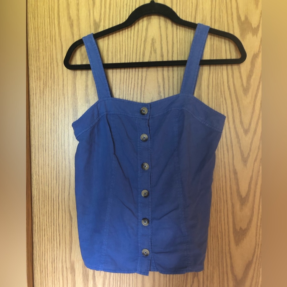 Anthropologie Blue Fitted Buttoned Tank Top
